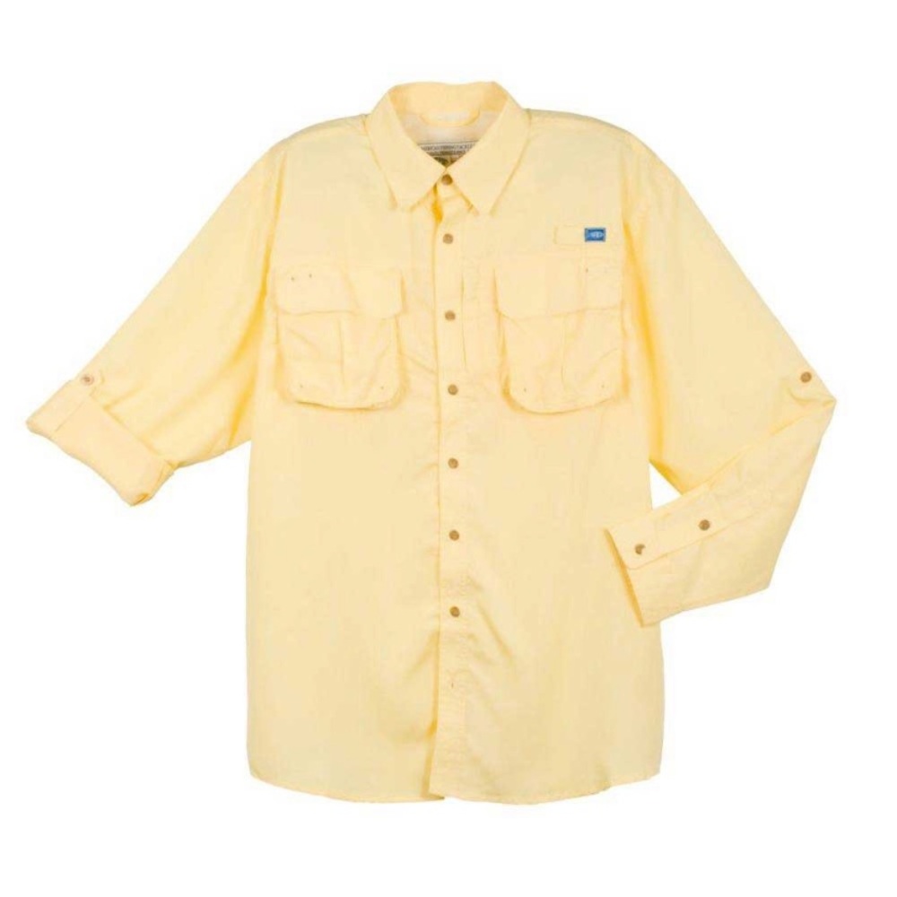 AFTCO Tech Men's Long Sleeve Button Up Shirt Pale Yellow Size XXL